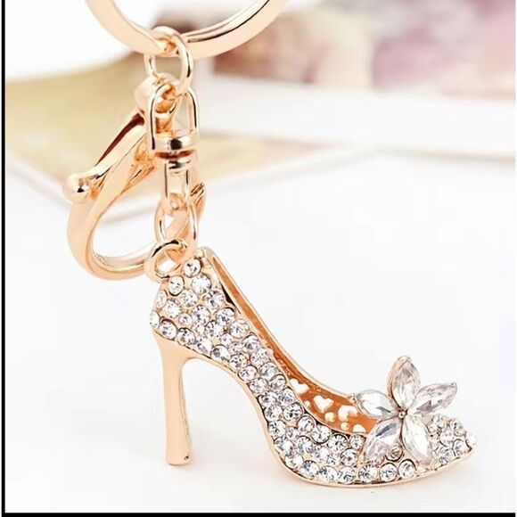 BAG CHARM Gold Tone Crystal Heel Keychain - Picture 1 of 7